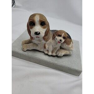 Vintage Ceramic Beagle Dogs 7" L Wind Up Music Figure More Today Than Yesterday